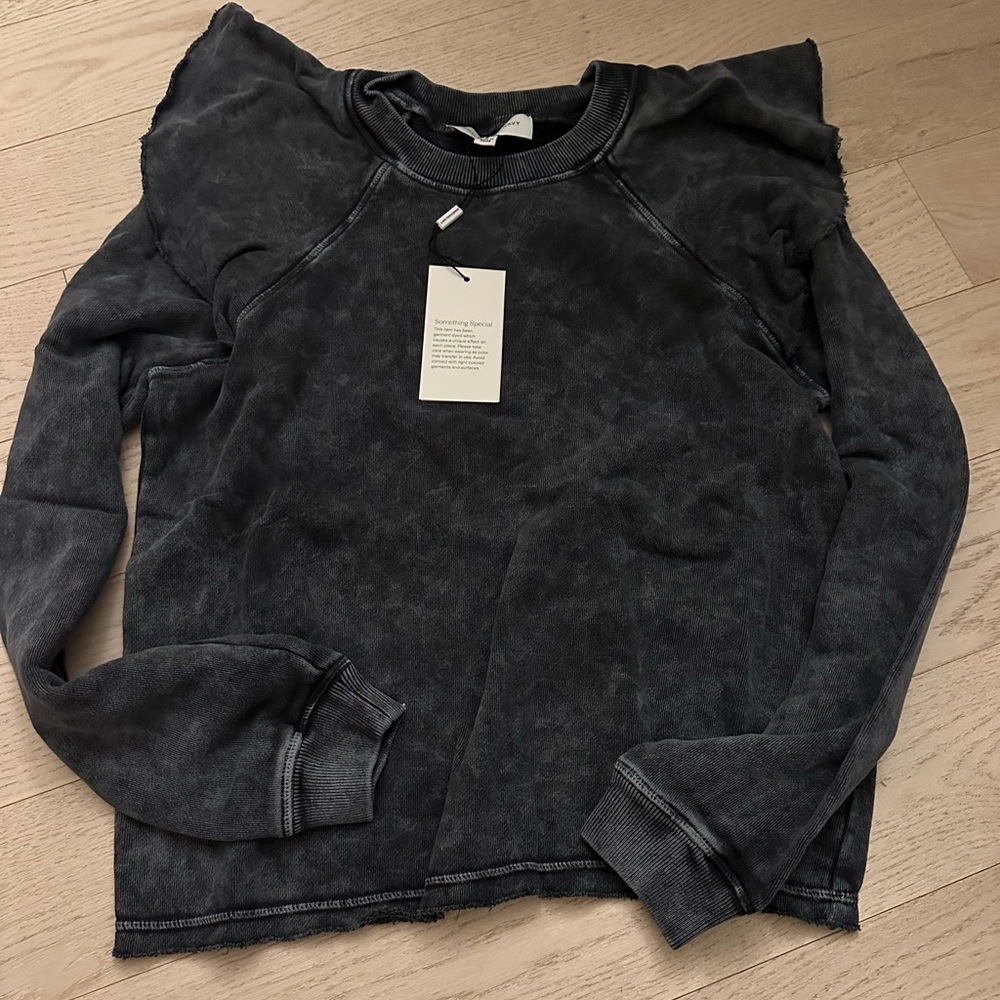 NWT Something Navy Ruffle Sweatshirt in navy acid wash color (from set)